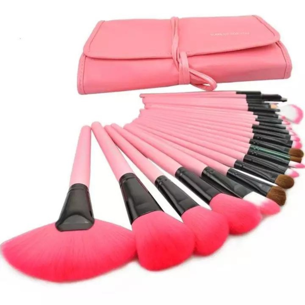 Pink makeup brushes 24 pieces